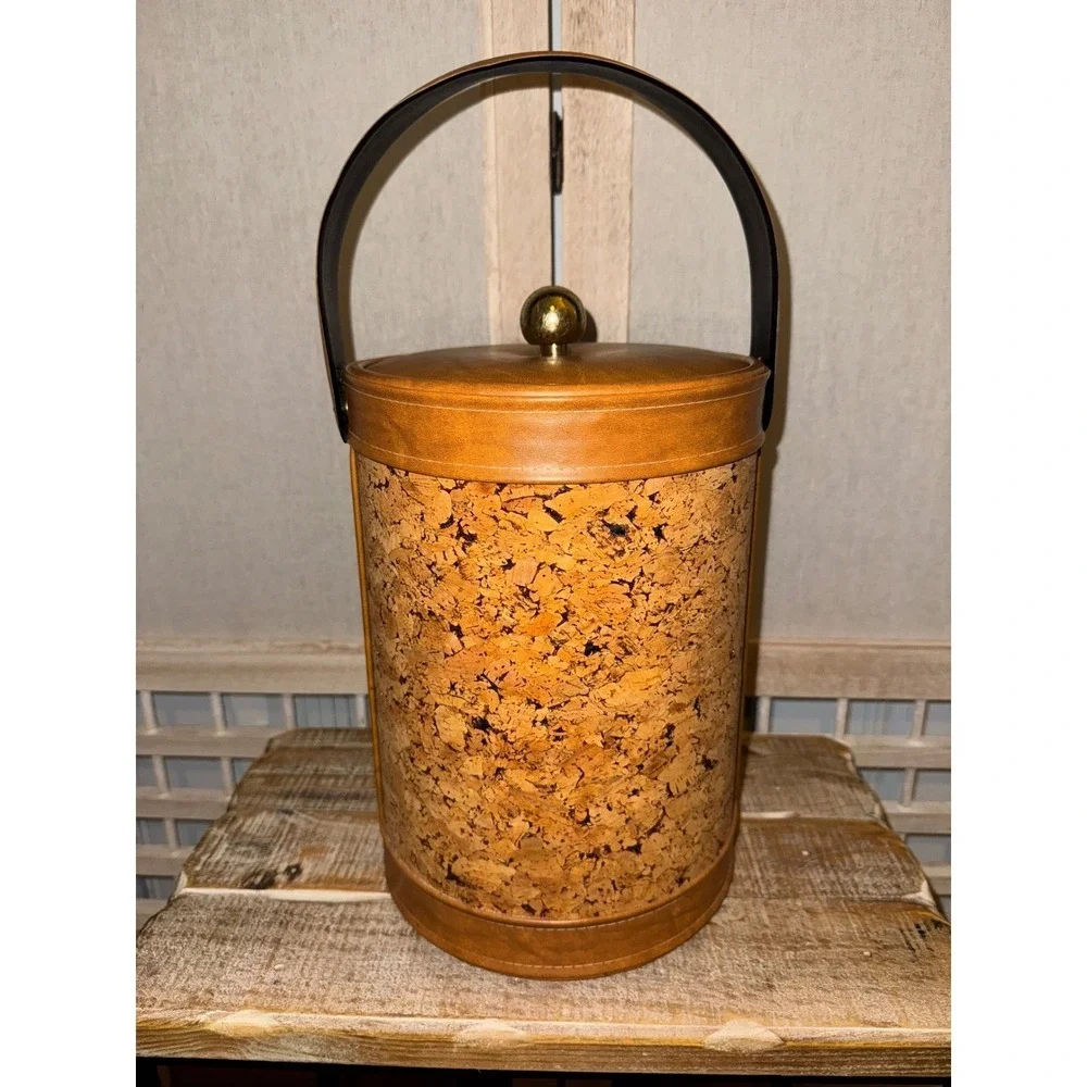 Georges Briard Vintage Mid Century Cork Leather Trim Ice Bucket